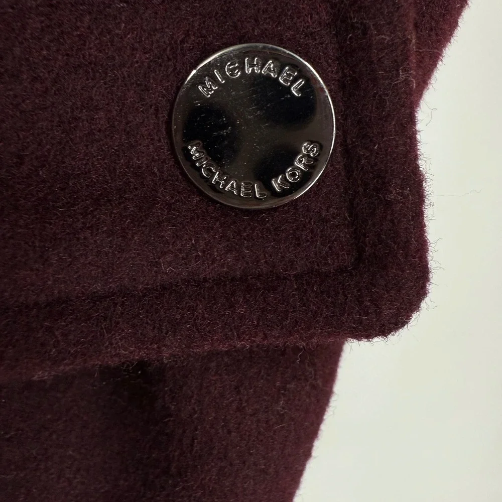 Michael Kors Womens Burgundy Wool Blend Funnel Neck Military Coat Medium RN79675 - Picture 4 of 8